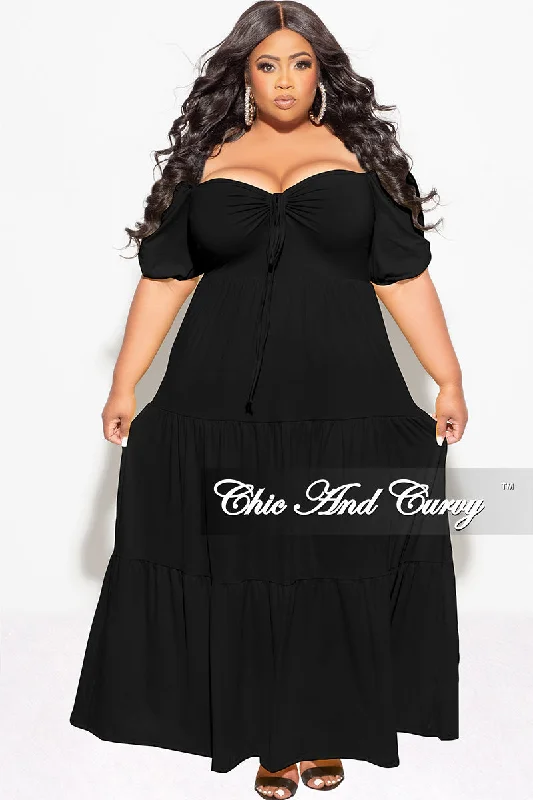 Final Sale Plus Size Short Sleeve Tiered Maxi Dress in Black