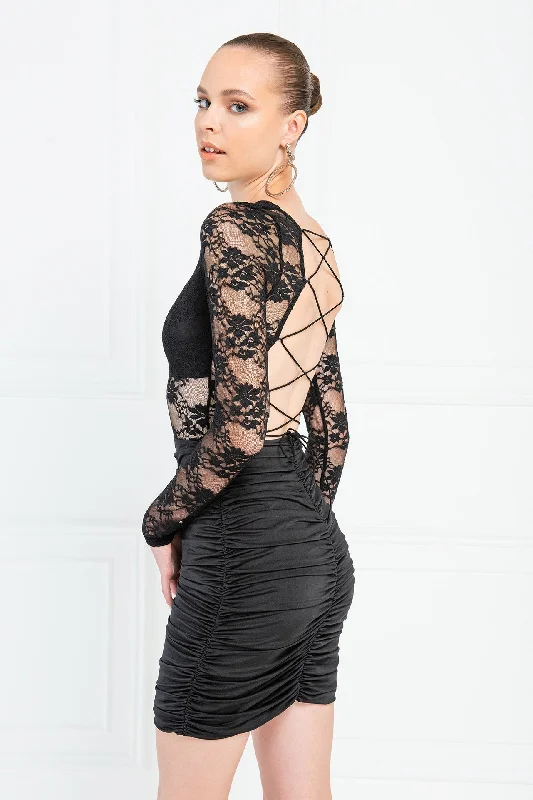 CROSS-BACK BLACK LACE DRESS REF:56793