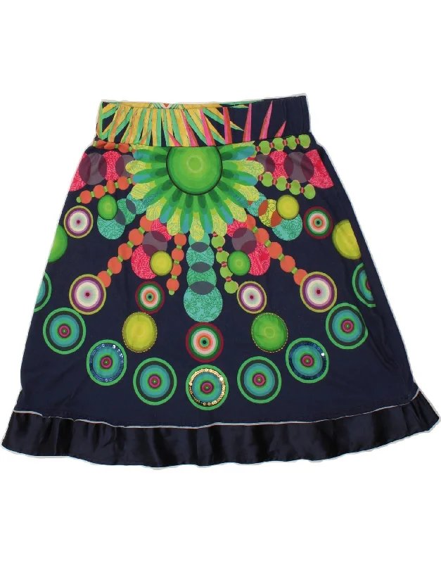 DESIGUAL Womens Graphic A-Line Skirt W30 Medium Navy Blue Geometric