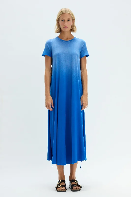 Faded Lapis Short Sleeve Drama Maxi