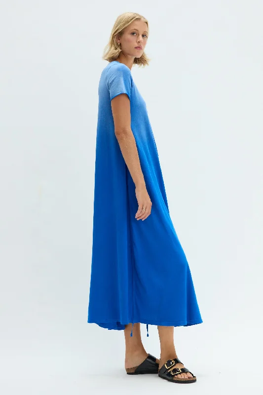 Faded Lapis Short Sleeve Drama Maxi