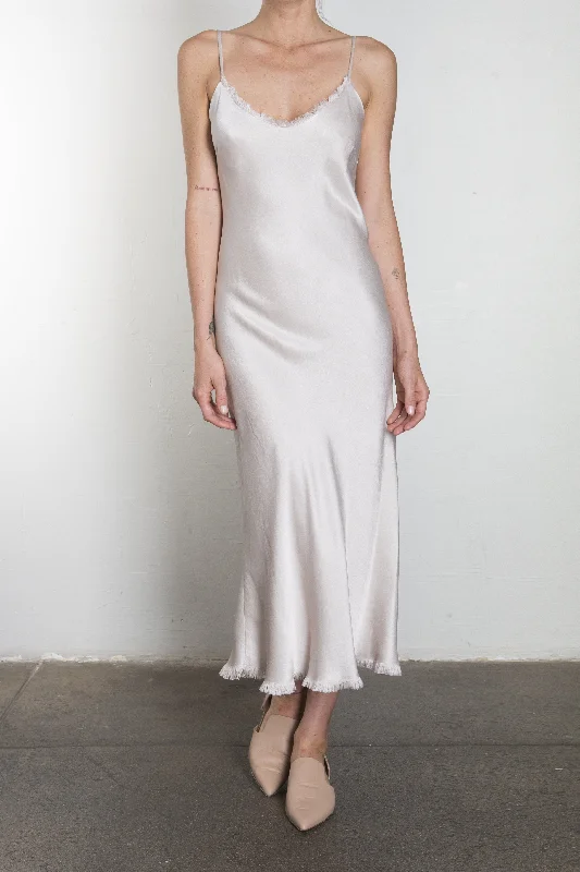 Farrah Slip Dress in Vintage Satin - Parchment