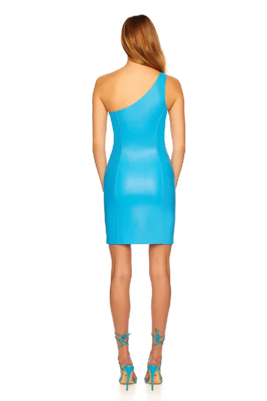 Faux Leather One Shoulder Dress - Ultra Marine