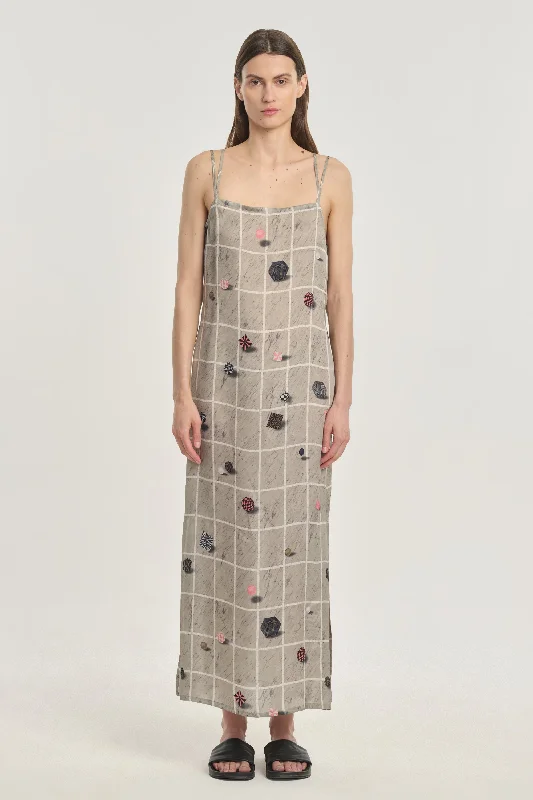 Grey printed georgette slip dress