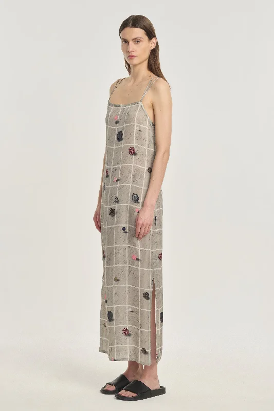 Grey printed georgette slip dress