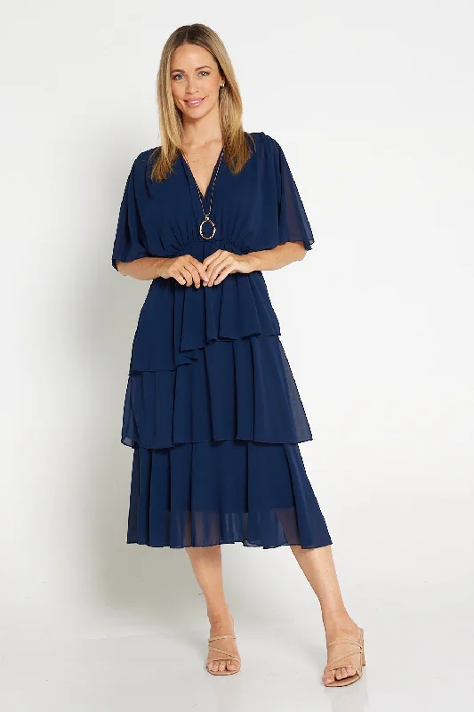 Iris Chiffon Dress - Navy