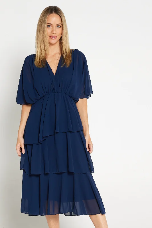 Iris Chiffon Dress - Navy