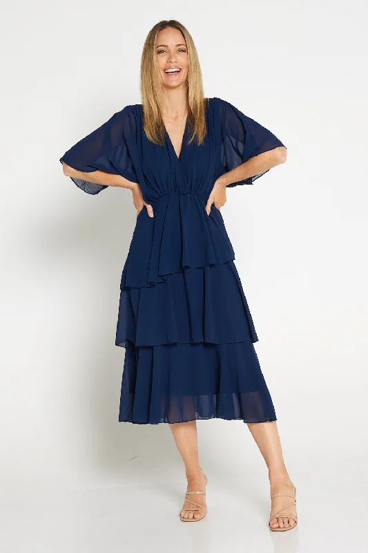 Iris Chiffon Dress - Navy