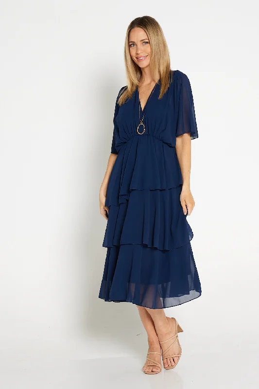 Iris Chiffon Dress - Navy