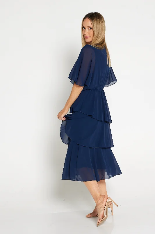 Iris Chiffon Dress - Navy