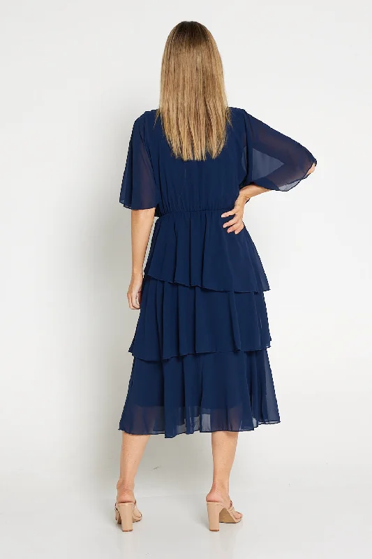 Iris Chiffon Dress - Navy