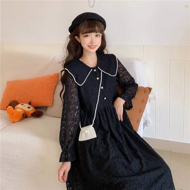 Kawaii Peter Pan Collar Long Sleeved Dress