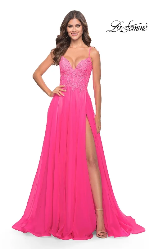 La Femme Neon Pink Long A-Line Prom Dress 31506