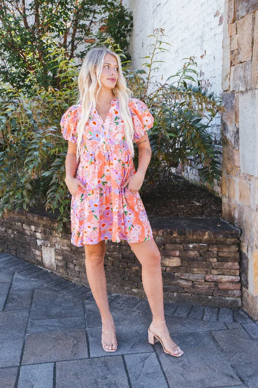 Lara Floral Dress, Apricot