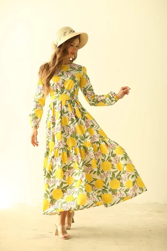 Lemon Patterned Hijab Dress REF: LİMON-TESETTÜR-ELBİSE