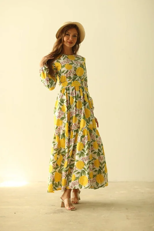 Lemon Patterned Hijab Dress REF: LİMON-TESETTÜR-ELBİSE