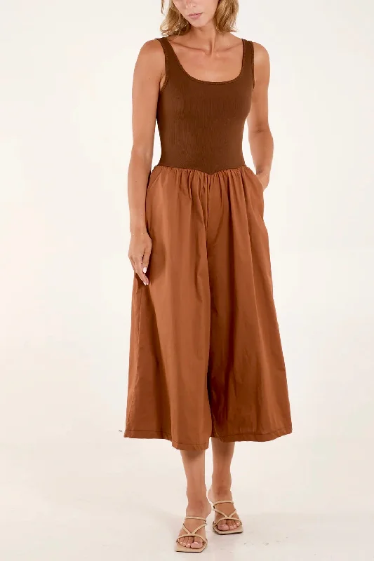 Leon - Ribbed Top Pocket Detail Midi Brown