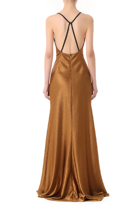 LOW BACK HAMMERED  SATIN GOWN