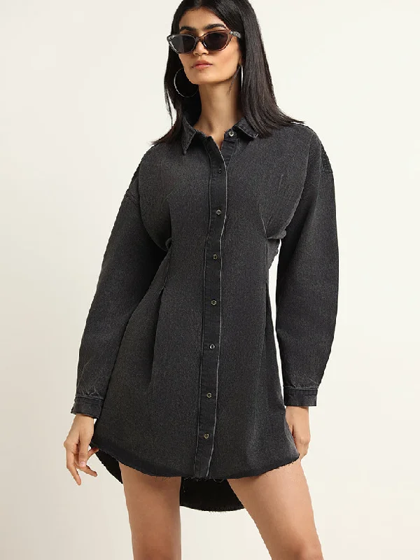 Nuon Dark Grey Denim Shirt Dress