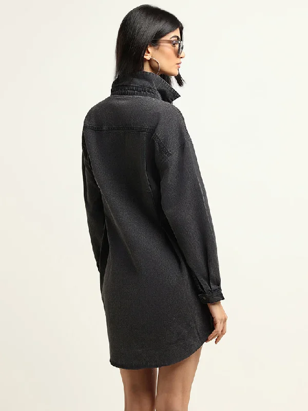 Nuon Dark Grey Denim Shirt Dress