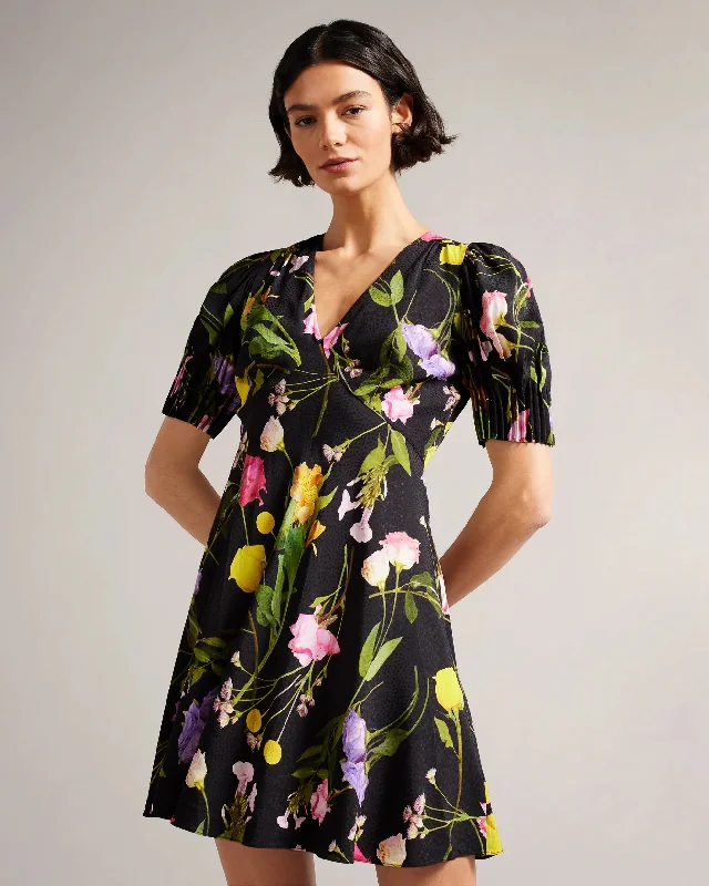 Opallie Mini Puff Sleeve Tea Dress - Black