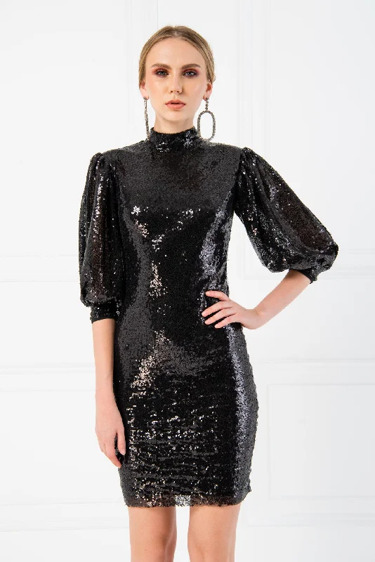 PUFF-SLEEVE  SEQUIN DRESS REF:56059