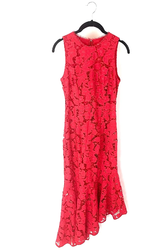 Red Floral Lace Midi Dress- Size 2/4