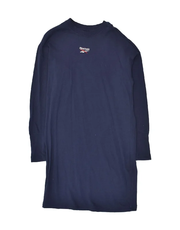 REEBOK Womens Long Sleeve Jumper Dress UK 12/14 Medium  Navy Blue Cotton