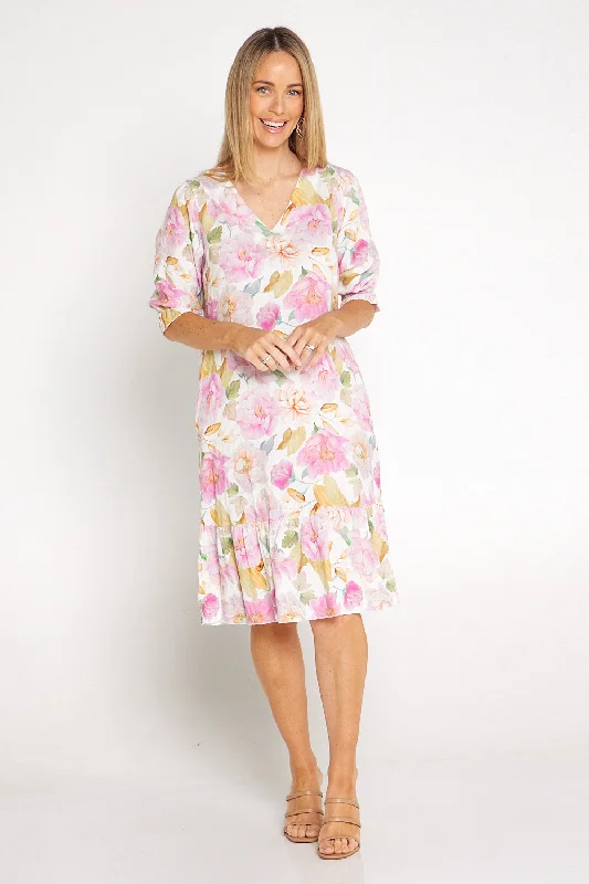 Reiko Linen Blend Dress - Pink Camellia