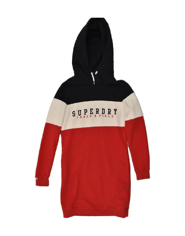 SUPERDRY Womens Long Sleeve Graphic Hoodie Dress UK 8 Small  Red