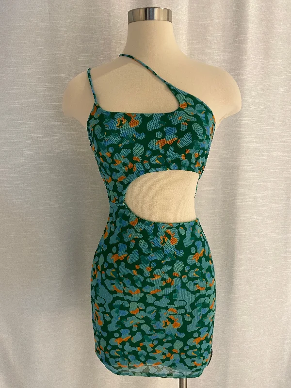 Teal Speckle One Shoulder Mini