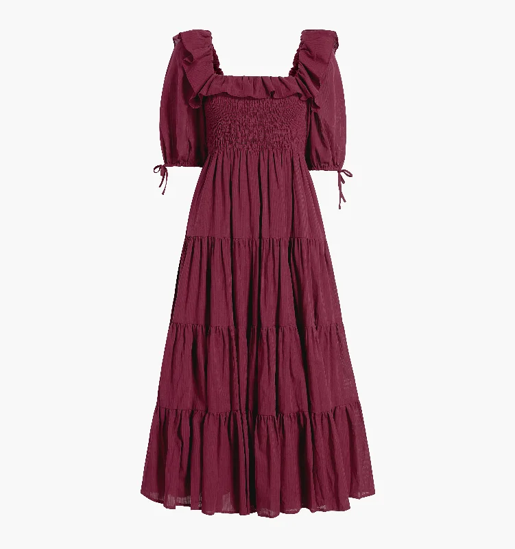 The Corinne Nap Dress - Burgundy Shadow Stripe