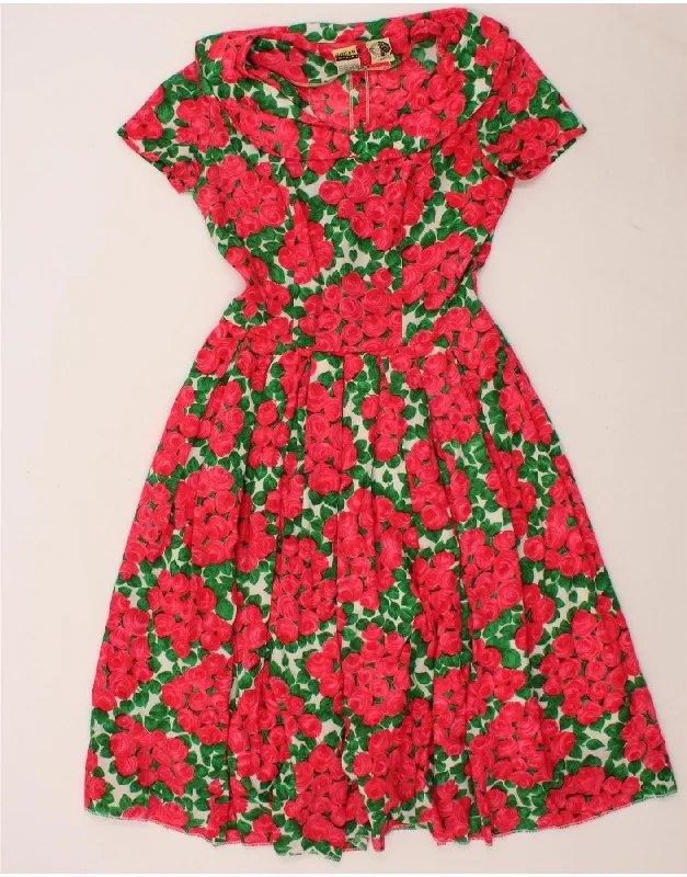 VINTAGE Womens A-Line Dress EU 38 Medium Red Floral