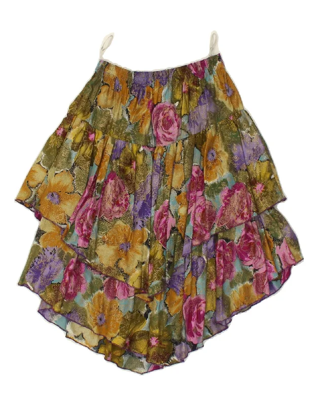 VINTAGE Womens Asymmetrical Skirt W26 Small Multicoloured Floral Viscose