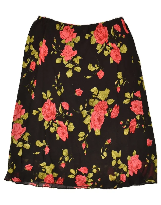 VINTAGE Womens Midi Skirt W32 Large Black Floral