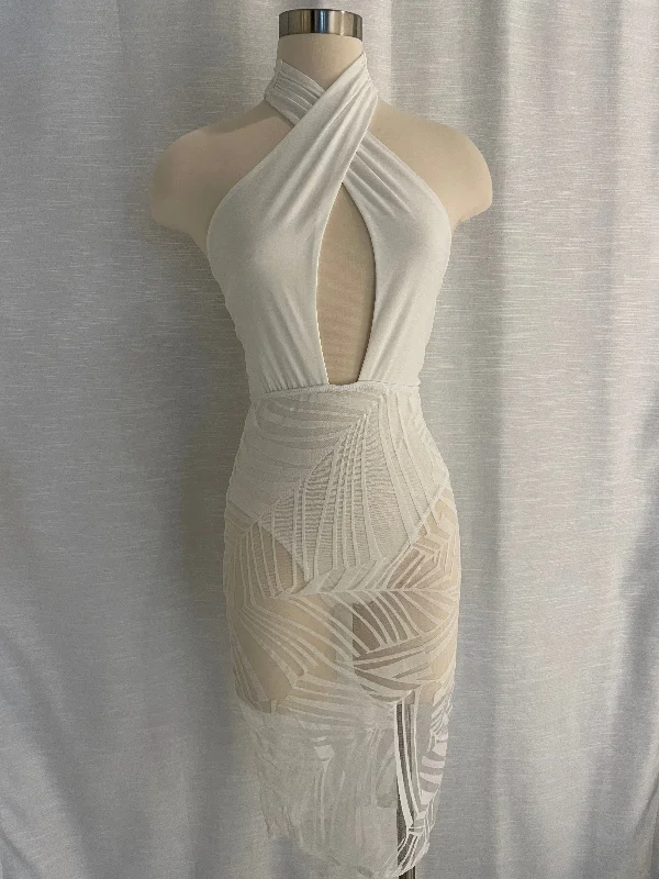 White Halter Mesh Dress