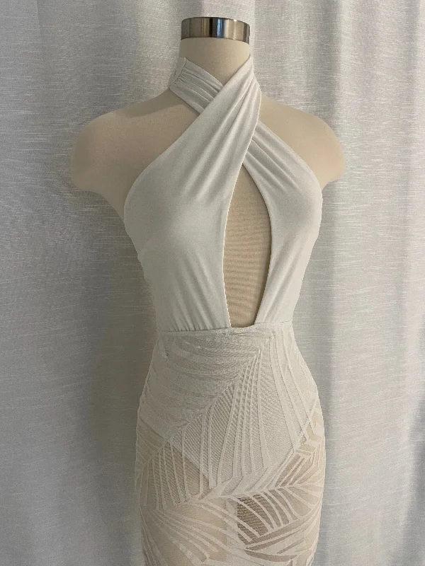 White Halter Mesh Dress