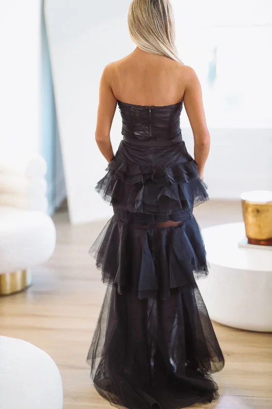 Wrapped Up In Tulle Maxi Dress - Black