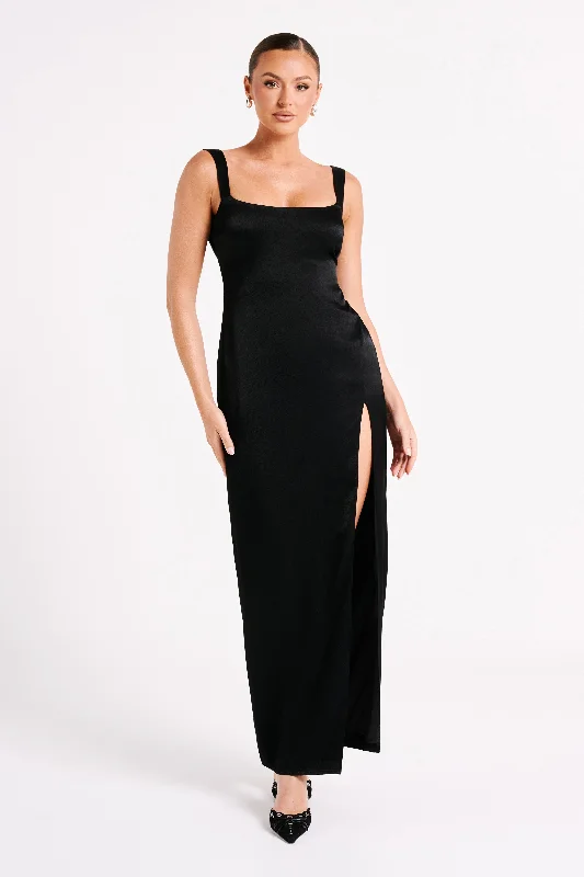 Verana Backless Satin Maxi Dress - Black