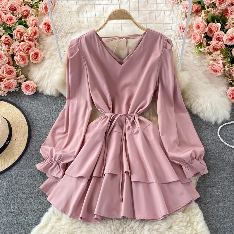 Cute v neck long sleeve dress fashion dress  408