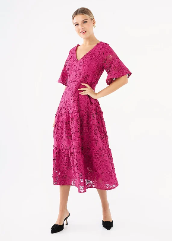 Ellery Dress Mulberry 3-D Lace