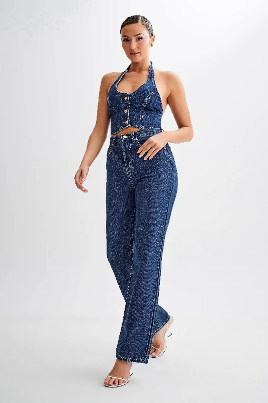 Janine High Waisted Straight Leg Jeans - Dark Blue