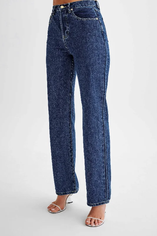 Janine High Waisted Straight Leg Jeans - Dark Blue