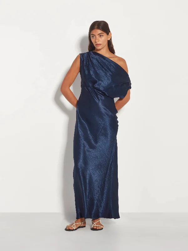 Monaco Dress (Crushed Satin) Dark Sapphire