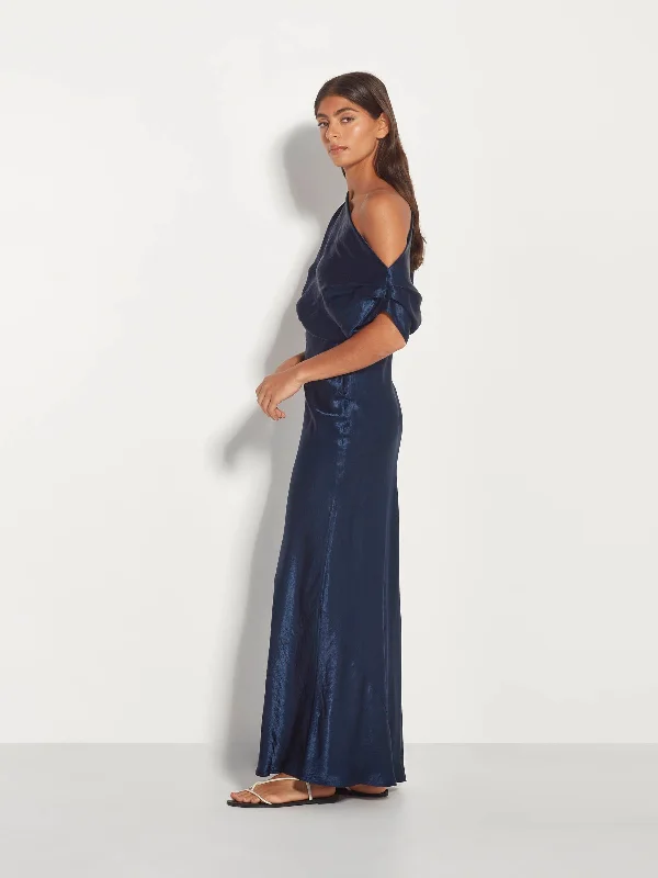 Monaco Dress (Crushed Satin) Dark Sapphire