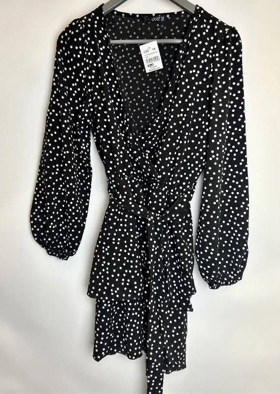 Quiz Polka Dot Wrap Dress - Black. UK 14 **** Ref V42