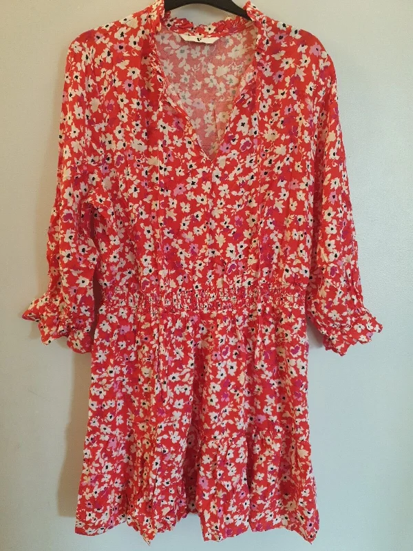 Red Floral Print Dress Uk 14 ****Ref V544