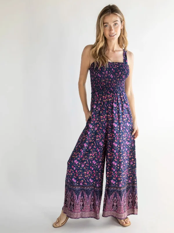 Sedona Jumpsuit - Navy Light Pink Border