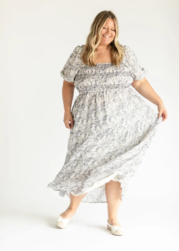 Smocked Floral Swiss Dot Maxi Dress - FINAL SALE