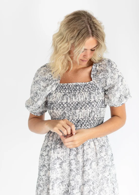 Smocked Floral Swiss Dot Maxi Dress - FINAL SALE